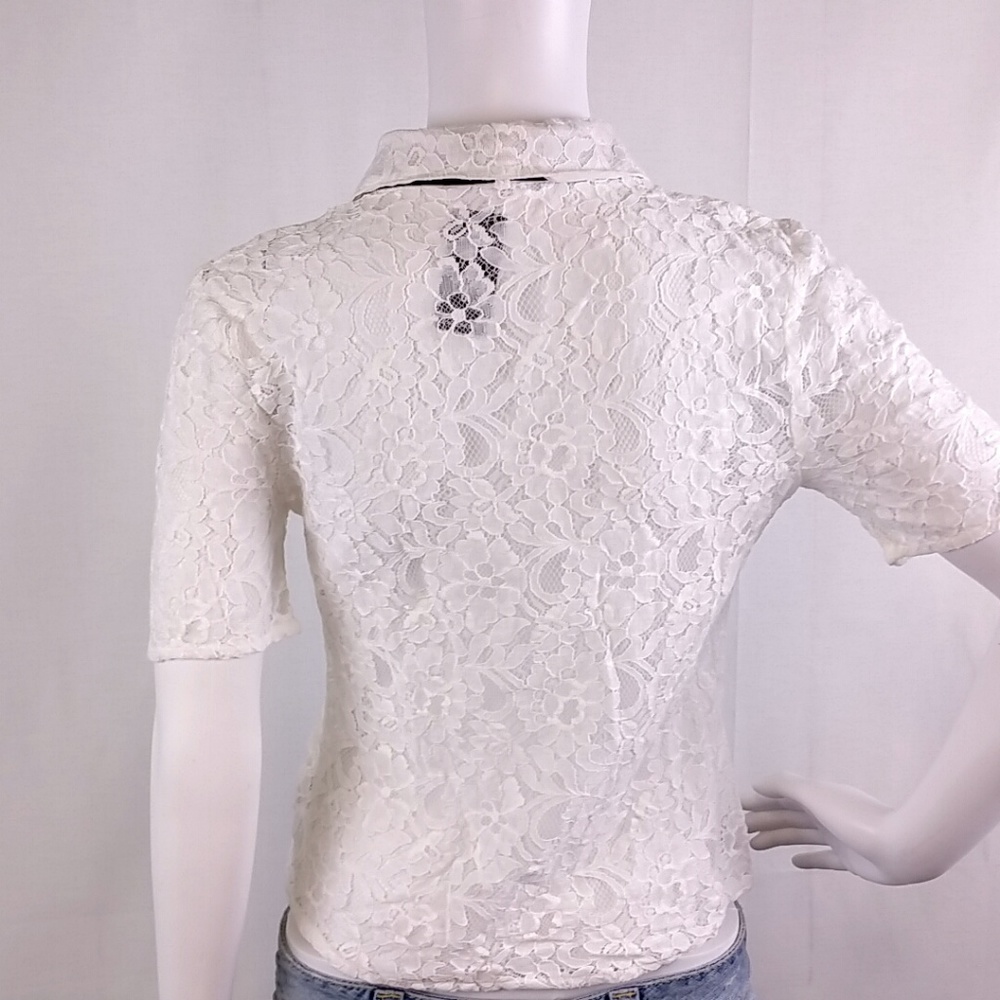 NWT Express White Lace Short Sleeve Black Necktie - Picture 4 of 6